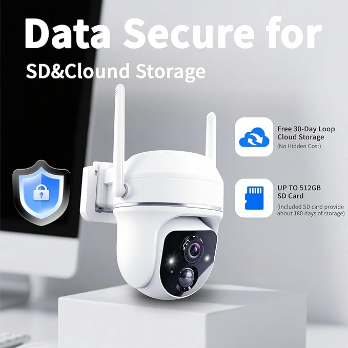 Solar Security Wireless Camera 3MP 360° View Solar Battery Powered WiFi Camera AI Motion Detection/2-Way Talk/Spotlight/Siren/IP65/Cloud/Up to 512G SD Storage( About 180 Days Storage SD Card Included)