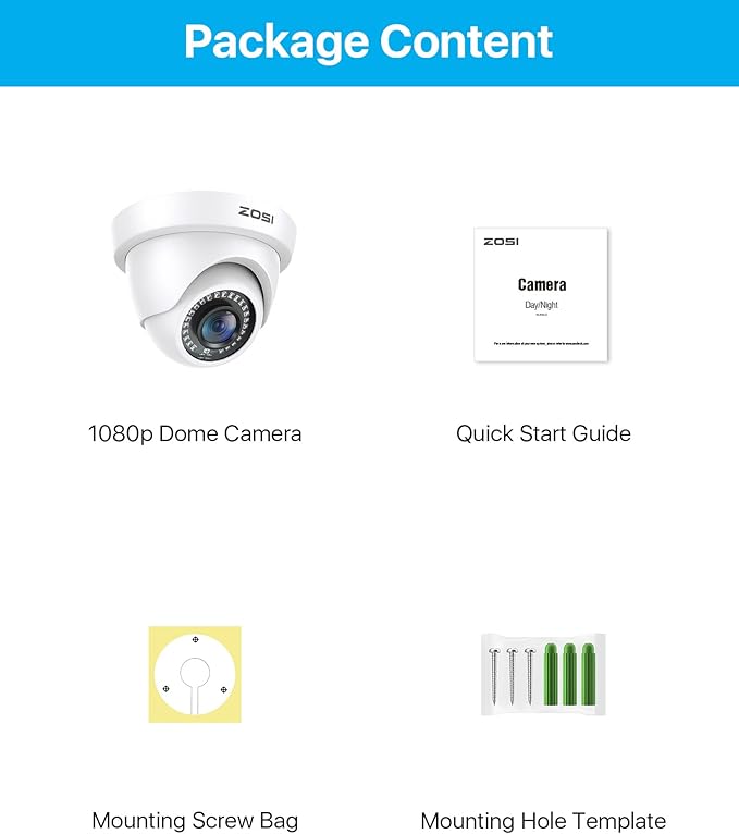 ZOSI 2.0MP 1080P 1920TVL HD-TVI CCTV Security Dome Camera Outdoor Indoor,80ft IR Night Vision,for HD-TVI, AHD, CVI 720P,1080P,5MP,4K Analog Surveillance DVR