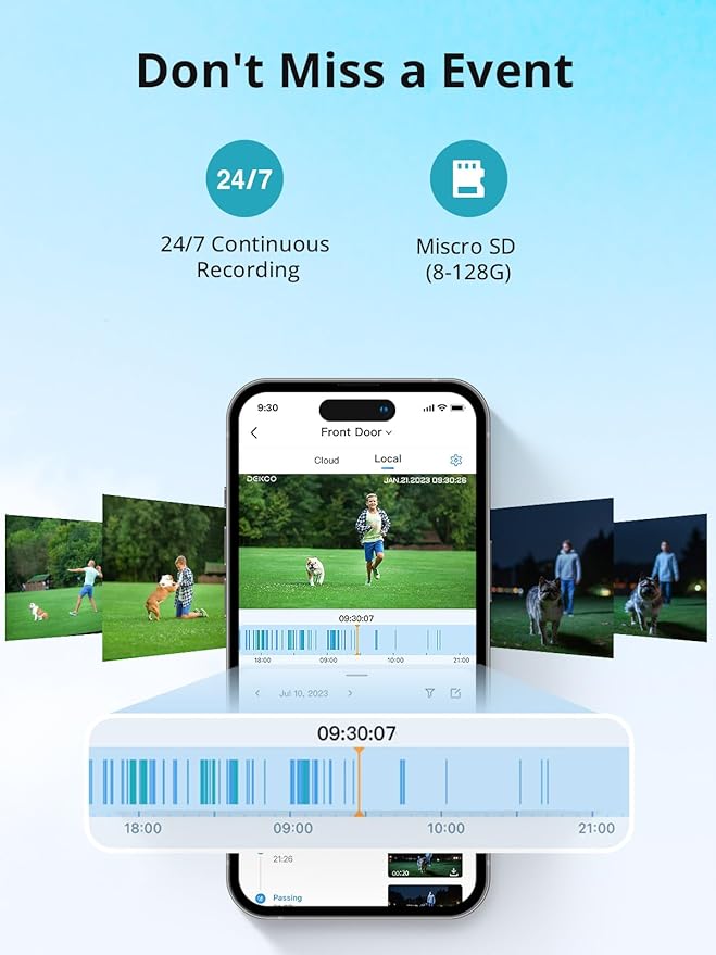 DEKCO WiFi Camera 2K Pan Rotating 180° Wired Outdoor Security Cameras with Color Night Vision, Support 24/7 Recording, 2.4GHz WiFi, AI Human Auto Tracking, Work with Alexa/Google Assistant (1 Pack)