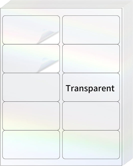 STARLIBOO Transparent Stickers Labels - 2" x 4" Clear Address Labels Mailing Stickers for Laser/Inkjet Printer 8.5"Ã11"- 20 Sheet (Clear Holographic)