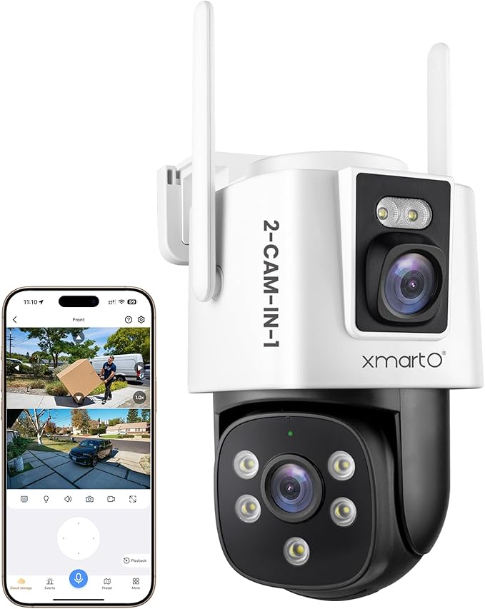 xmartO [Dual-CAM 180+° FOV] 6MP 2-in-1 WiFi 6 Home Security Camera with AI Tracking, Pan Tilt Zoom, 5G Dual Band, Bluetooth Easy Setup (Standalone & Groupable CAM)