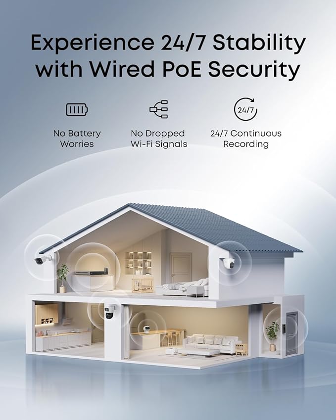 eufy PoE NVR Security System E40,24/7 Recording,Up to 16CH, 2TB HDD, 8 4K Bullet Cams, Wired Outdoor Cam, 4K UHD, 122° FOV, Color Night Vision,AI Detection, Red and Blue Strobe