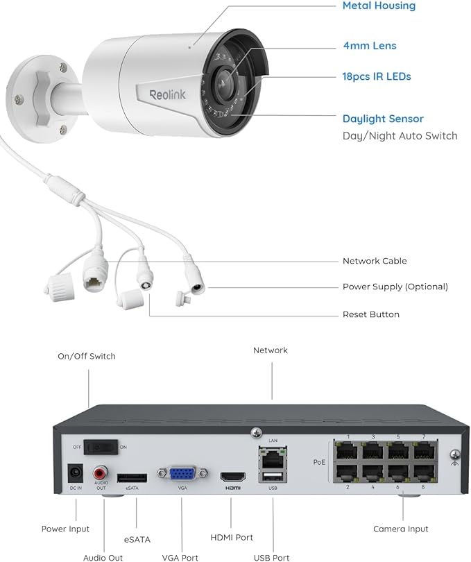 REOLINK 8CH 5MP Home Security Camera System, 6pcs Wired Outdoor PoE IP Cameras with Person/Vehicle/Pet Detection, 4K/8MP 8CH NVR with 2TB HDD for 24-7 Recording, RLK8-410B6-5MP