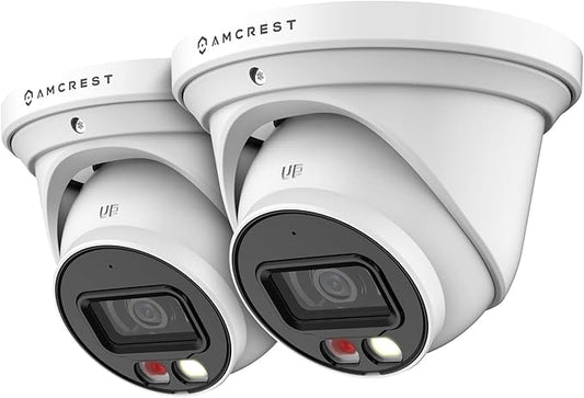 Amcrest 2-Pack UltraHD 4K (8MP) IP PoE AI Camera, 49ft Nightcolor, Security Outdoor Turret Camera, Built-in Mic, Human Detection, Active Deterrent, 129° FOV, 4K@15fps 2PACK-IP8M-2779EW-AI (White)
