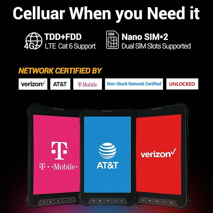 AOZORA K8 Active Rugged Tablet, 8 Inch FHD+ 600nits Glove Touch AT&T/Verizon Network certified PTCRB T-Mobile Unlocked Qualcomm8-Core 12+128GB 20MP night vision+25MP Camera 10200mAh IP68&IP69K/NFC/GPS