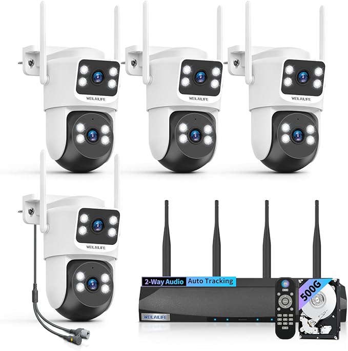 【2-Way Audio & 360° View】 4MP PTZ Security Cameras Wireless Outdoor, WiFi Home Security Camera System, Video Surveillance DVR Kits