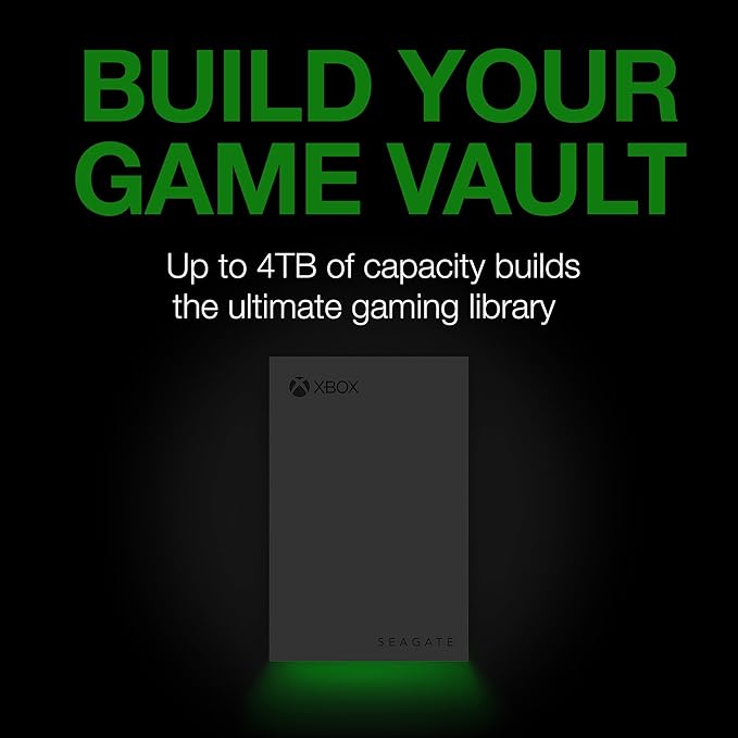 Seagate Game Drive for Xbox 4TB External Hard Drive Portable HDD - USB 3.2 Gen 1, Black with built-in green LED bar , Xbox Certified, 3 year Rescue Services (STKX4000402)