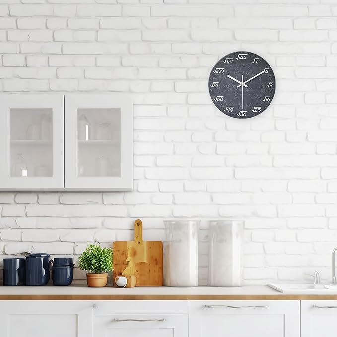 XNM Black Math Clock for Classroom Glass Small Wall Clocks Battery Operated 12 Inch Round Silent Wall Clock Non Ticking