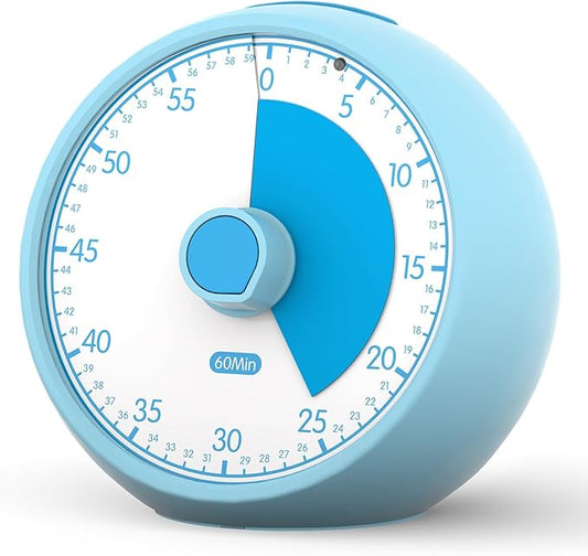 Visual Timer for Kids 60-Minute - Countdown Timer with Optional Alarm, Focus Tool for ADHD & Autism, Time Management for Homework, Chores, Office, Kitchen, Teaching & Study Routines (Blue)