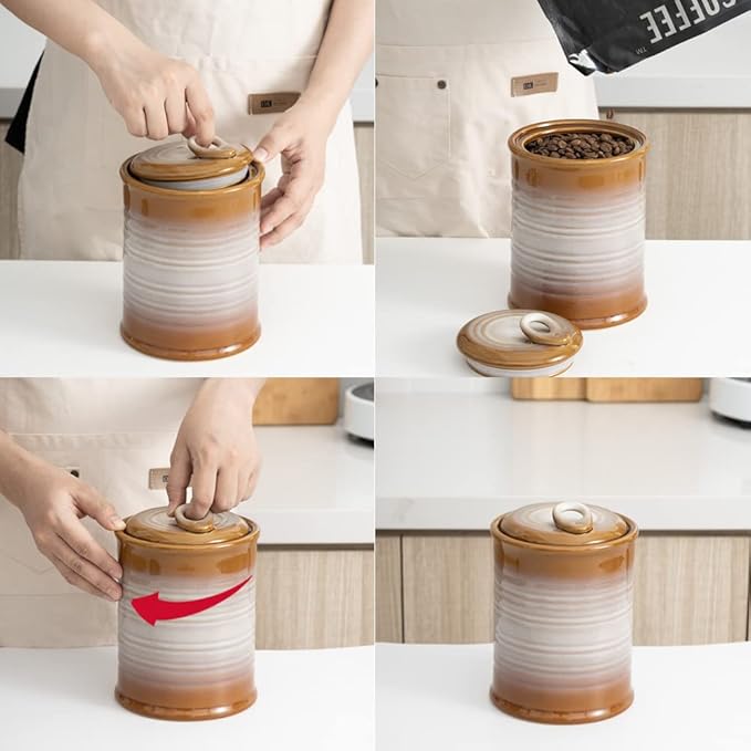 Nihow Ceramic Food Storage Jar Sets: Container with Air Tight Ceramic Lid for Flour/Sugar/Rice/Coffee/Cookies/Candy - Seal Damp-proof Canister for The Kitchen - Set of 4 (Gray)