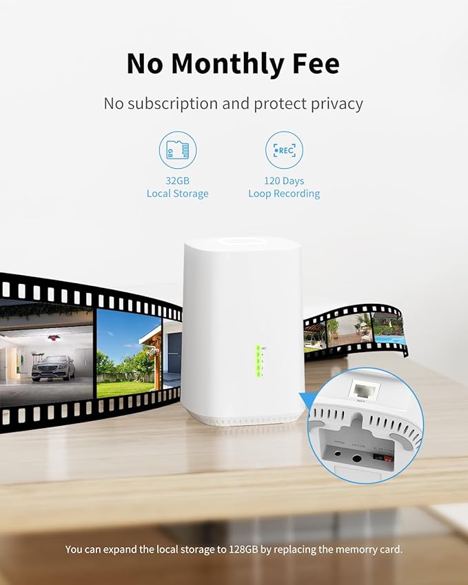 Camera for Home Security System with 360° Panoramic View, Spotlight Night Vision, Able to Connect Hub (not Included), No Subscription