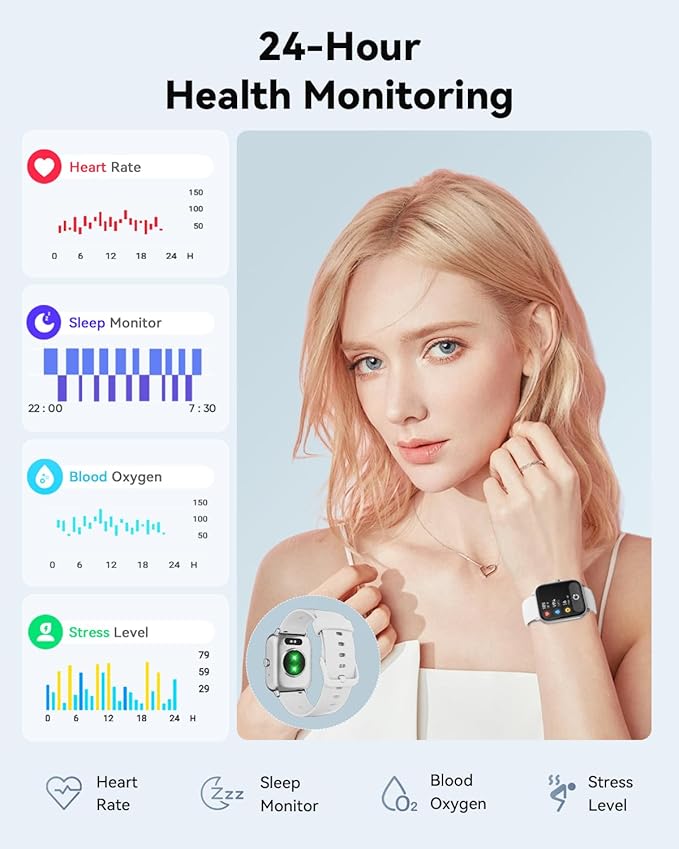 Smart Watches for Women/Men, Smart Watch for Android Phones and iPhone Compatible, Alexa Built-in, 1.8" Fitness Watches for Women, IP68 Waterproof /Bluetooth Call, Heart Rate/Sleep Monitor, White