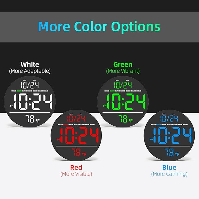 Digital Wall Clock with Large LED Display, Date, Temperature, Auto-Brightness | Small [PLUG-IN] Clock | Modern Electric Wall Clock for Bedroom, Classroom, Living Room, Home, Office, Farmhouse - Blue