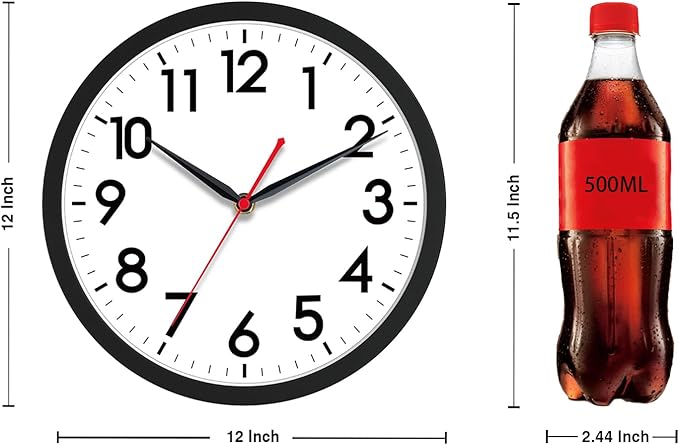 AKCISOT 12 Inch Wall Clock Silent Non-Ticking Modern Wall Clocks Battery Operated - Analog Classic Clock for Office, Home, Bathroom, Kitchen, Bedroom, School, Living Room(Black)