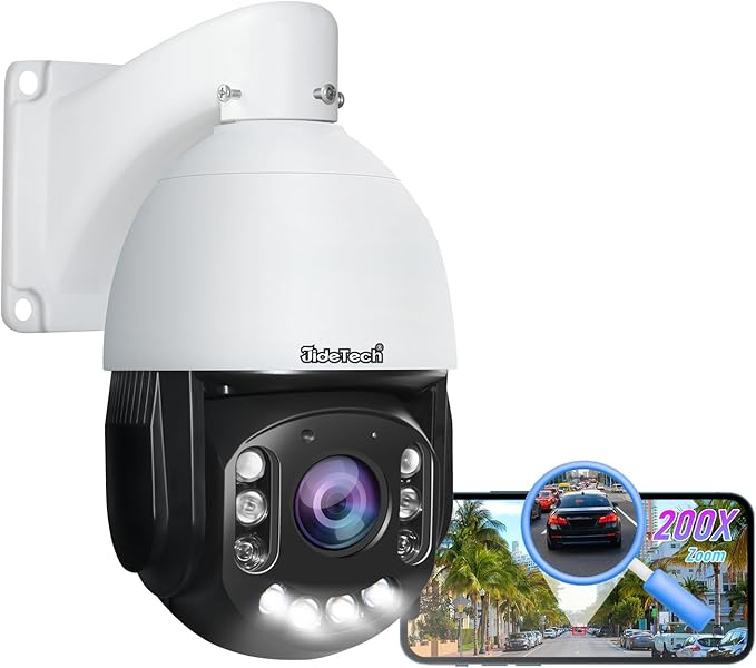 JideTech 4K 8MP Outdoor PTZ IP PoE Camera with 200x Hybird Zoom Pan Tilt Auto Tracking Security Dome Cameras, Human/Vehicle Detection, 492ft IR, Color Night Vision, 2-Way Talk,BlueIris, for ONVIF NVR