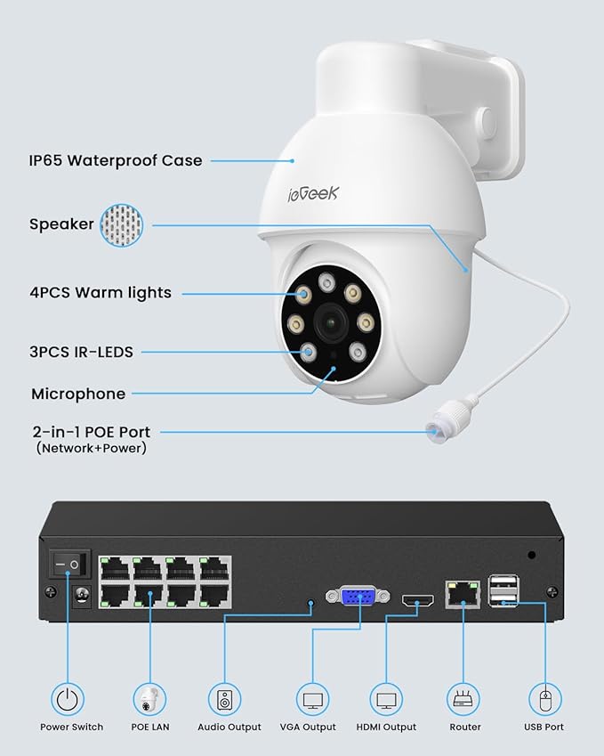 ieGeek 5MP POE Camera, Outdoor Security IP Camera with 355° Pan/90° Tilt, Wired Security Cameras for Home Surveillance, AI Detection, Auto Tracking, 2-Way Audio, Night Vision, 24/7 Recording