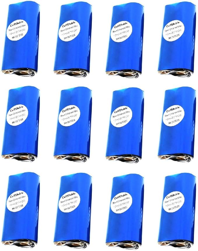 12 Count 4.33" x 243' (110mmx74m) Thermal Wax Ribbons 1/2" Core Thermal Transfer Wax Ribbon for Zebra,TEC,DATAMAX,INTERMEC,Avery,Citizen,SATO,TSC,GODEX,ARGOX
