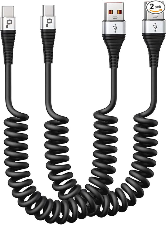 USB C Cable Fast Charging, 2Pack 3ft Coiled USB A to Type C Charge Cord for Car, USB-C Charging Cable Compatible with iPhone 17/16/15/Samsung Galaxy S20 S10 S9 S8 Plus Note 10 and More USB C Devices