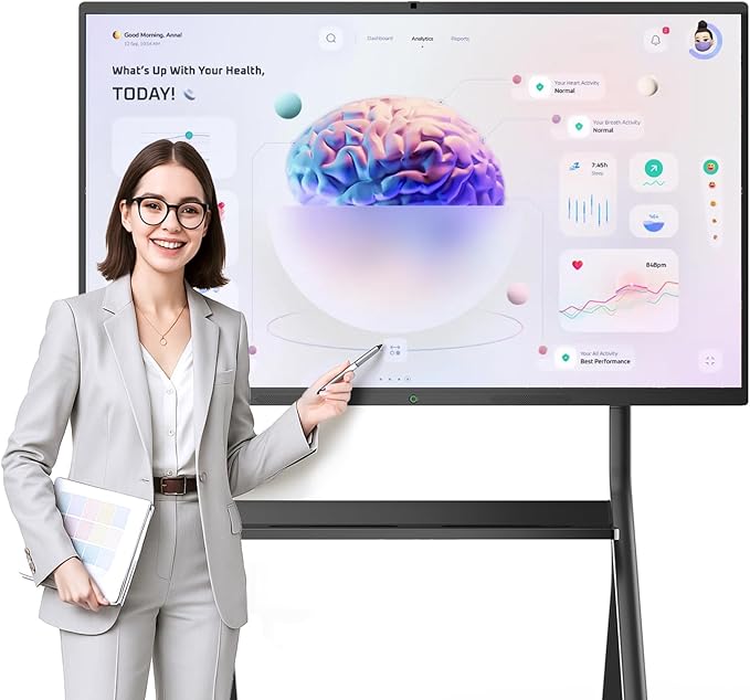 65" Smart Board for Classroom Office Home, All-in-One 4K Interactive Whiteboard, Digital Electronic Smartboard with 20 Point Touchscreen, Android 13, 8+128G (Wall Mount Included)