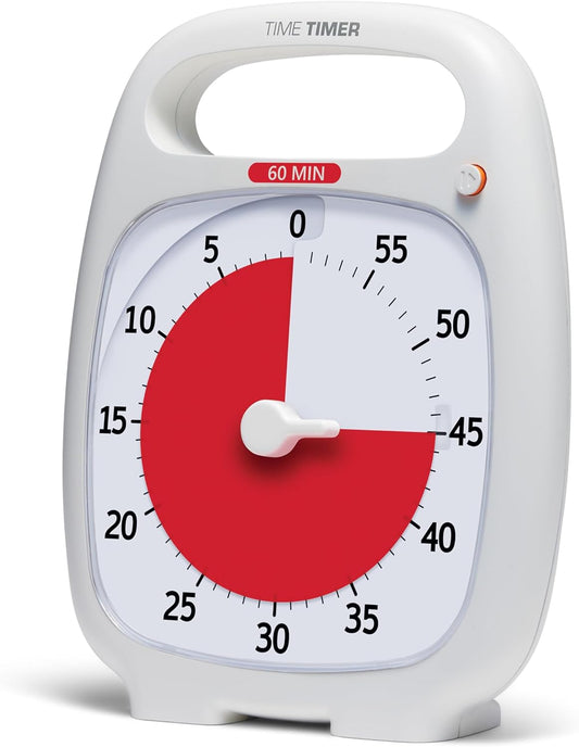 Time Timer PLUS 60 Minute Desk Visual Timer â Countdown Timer with Portable Handle for Classroom, Office, Homeschooling, Study Tool with Silent Operation (White)