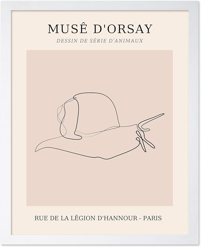 Poster Master Vintage Poster - Retro One Line Snail Drawing Print - Snail Line Art - Minimal Gift for Men, Women, Animal Lover - Abstract Wall Decor for Home, Office, 16x20 White Framed
