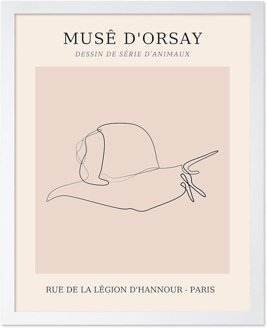 Poster Master Vintage Poster - Retro One Line Snail Drawing Print - Snail Line Art - Minimal Gift for Men, Women, Animal Lover - Abstract Wall Decor for Home, Office, 16x20 White Framed