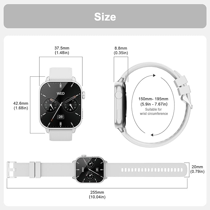 Smart Watch for Men Women, 1.85'' AMOLED HD Fitness Watch with 120+ Sports Modes, Bluetooth Call/Heart Rate/Sleep Monitor/Pedometer, Smartwatch for Android iOS, IP68 Waterproof, Silver