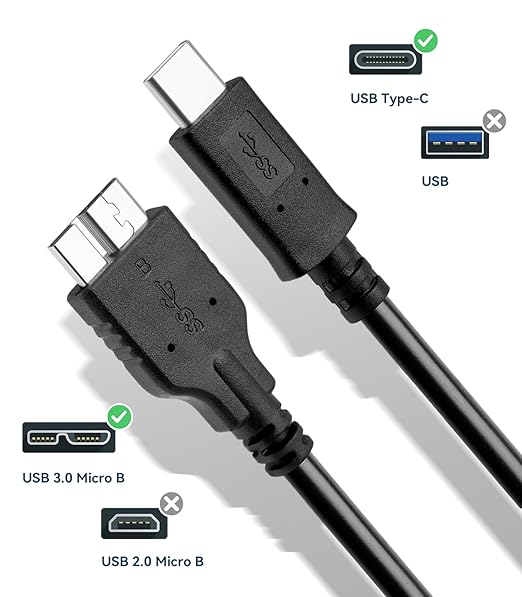 Micro B to USB C Cable, 3FT USB External Hard Drive Cable, High-Speed Data Transfer Cord for WD My Passport, Seagate, Toshiba, MacBook Pro/Air, iPad, iPhone 15/16, Samsung Galaxy S24, PC and More