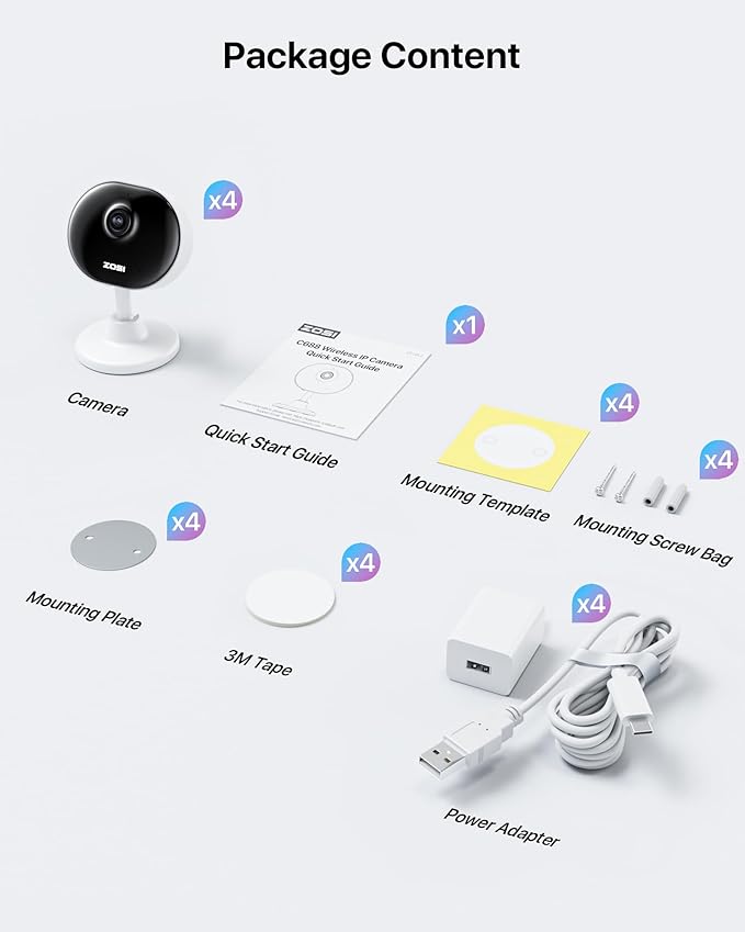 ZOSI Indoor Security Camera,4Pack C688 Baby/Pet Monitor,1080P Home Surveillance WiFi Camera with Phone App,Motion Detection,2 Way Audio,Night Vision,Memory Card/Cloud Storage,Works with Alexa,Plug-in