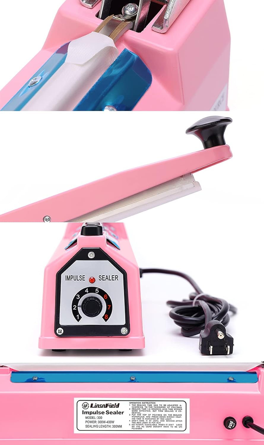 Sealer Pro, 12-inch Super Impulse Heat Bag Sealer, 7-mm Sealing System with Patent for Never Burn Out, Antioxidant Aluminium Shield, Copper Transformer, Built-in Fuse Safety System, Pink