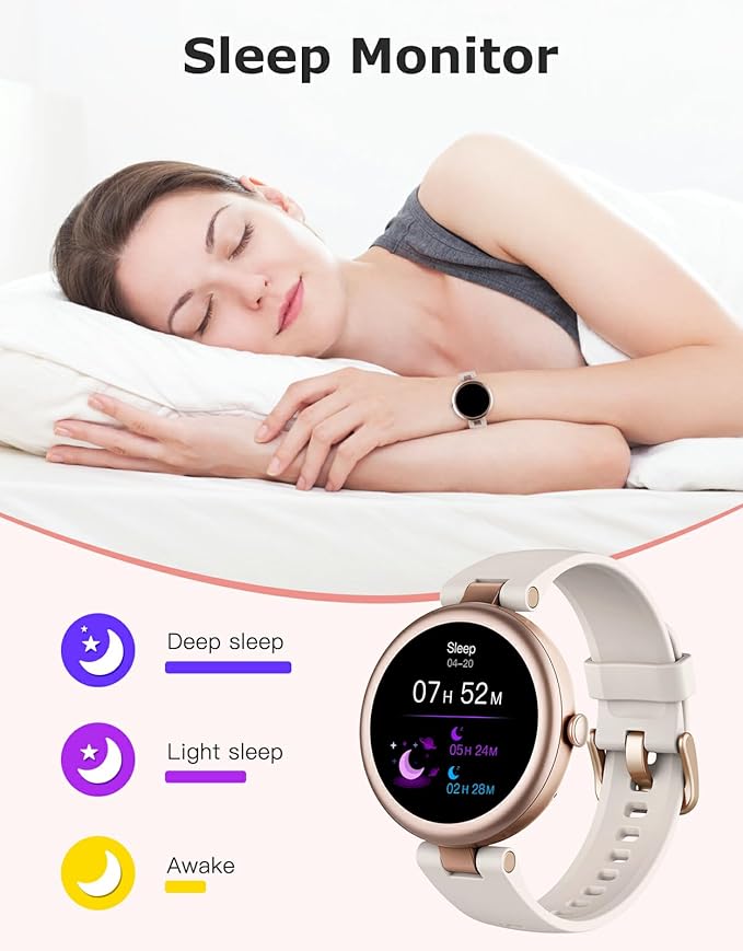 Fitness Tracker, Round Fitness Watches for Women with Bluetooth Call Heart Rate Monitor Sleep Tracker Calorie/Step Counter, Birthday Gift for Women Lady Mom Waterproof (Starlight)