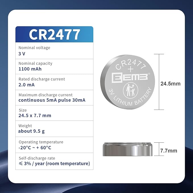 EEMB 5 Pack CR2477 Battery 3V Lithium Battery Button Coin Cell Batteries 2477 Batteries DL2477, ECR2477 for Electronic Candle, Light, Remote Control, Key Fob, Alarm, Contact Sensor, Smart Devices