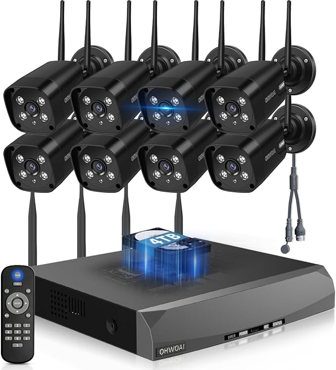 《Dual Antennas & 130°Wide Angle》Wireless Security Camera System Outdoor, Wireless Cameras for Home Security with Expandable 16CH 4K NVR, Surveillance Video Systems DVR Kits