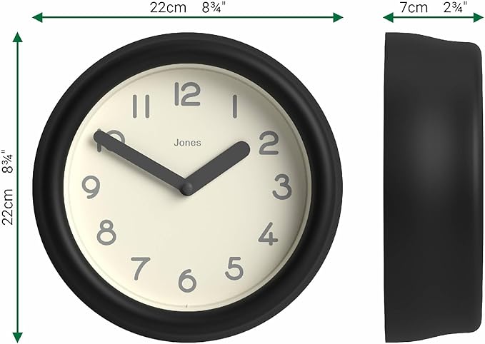 JONES CLOCKS® Fuze Wall Clock | Small Round Clock | Black | Playful Modern Design with Soft sculptural Presence | Ideal for Kitchens Living Rooms Kid's bedrooms
