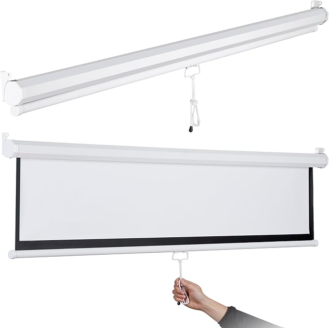 Universal Projector Screen, 72 Inch HD Portable Manual Pull Down Projector Screen, Wall or Ceiling Mounted Retractable Widescreen for Home or Office (4:3 White)