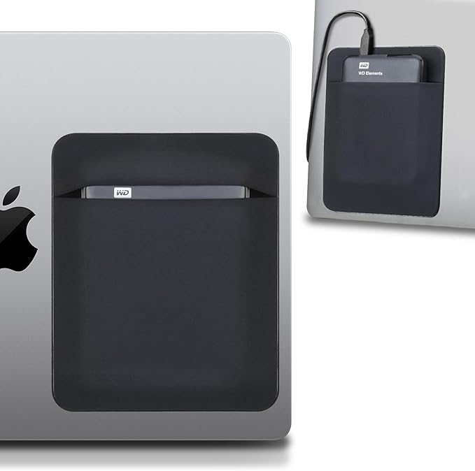 Lacdo Portable External Hard Drive Carrying Case, Hard Drive Holder for Laptop, Adhesive Pouch Stick on Holder, Fit 2.5" Seagate, WD, Toshiba, LaCie External HDD, SSD, Cable, Magic Mouse, Black