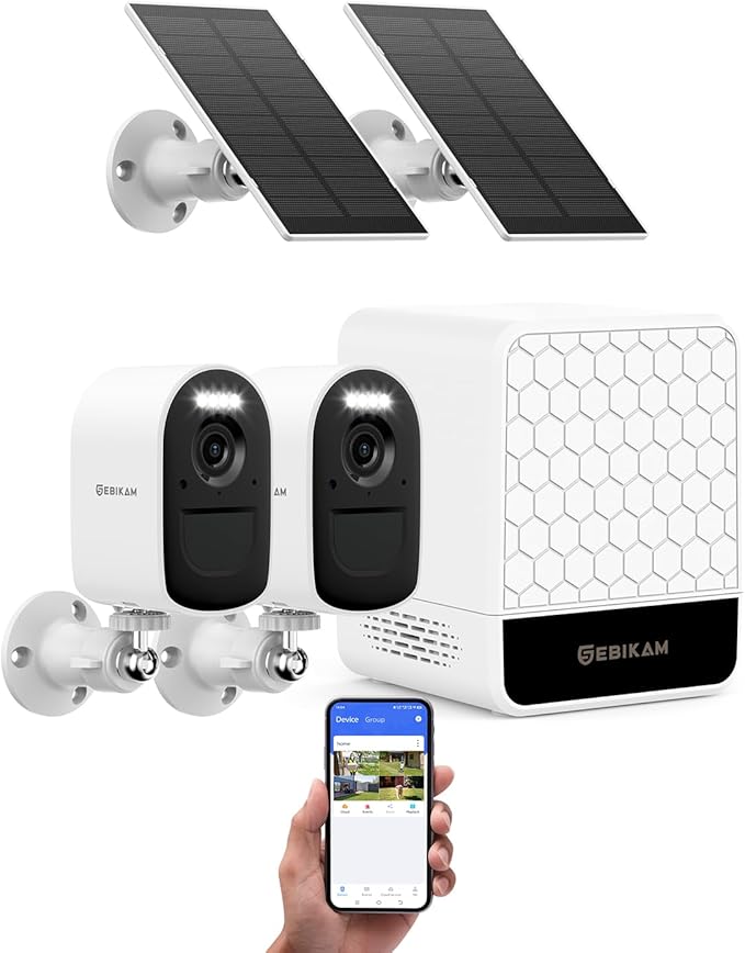 Solar Powered Security Cameras Wireless Outdoor, 4MP 2 Cam-Kit Home Security Camera System, 5G & 2.4G WiFi, 2K Color Night Vision, PIR/AI Detection, Real-time Spotlight Alarm, Two-Way Audio