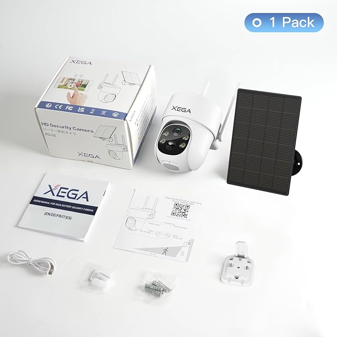 Xega 4G LTE Cellular Security Camera Solar with SIM Card,Wireless Outdoor No WiFi Security Camera,2K HD PTZ Night Vision Motion Detection 2 Way Talk TF&Cloud Storage,Only Support the Built-in SIM Card
