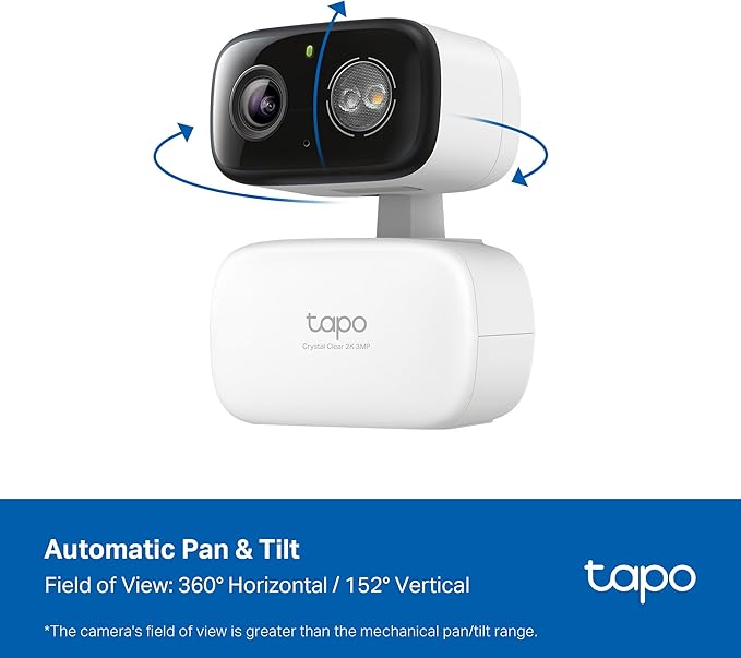Tapo 2K 3MP Pan/Tilt Indoor/Outdoor Security Camera - Free Person/Baby Cry Detect & Motion Track, 360° View, Color Night Vision, SD/Cloud Storage, Works w/Alexa & Google Home HybridCam 360