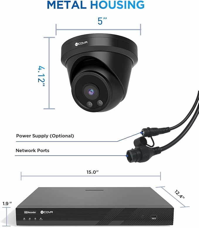 4COVR 16 Channel Security Camera System, AI Human/Vehicle Detection, 16CH 8MP NVR 4TB HDD, 12Pcs 5MP Wired Commercial Dome PoE IP Camera IP67, Night Vision, Business Surveillance Outdoor, LY97AB5M1612