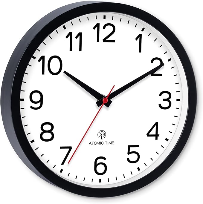 AKCISOT Atomic 14 Inch Wall Clock Analog Clocks for Indoor Kitchen, Battery Operated Clock for Bedroom Office Classroom Living Room(Black)