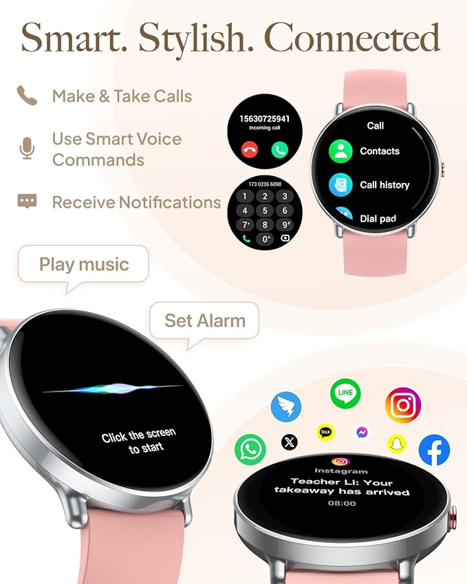 Smart Watch for Women Men, for Android iOS with Sleep & Calorie Monitor, Pedometer Fitness Tracker, Bluetooth Call, IP68 Waterproof, 112+ Sport Modes Round Face Smartwatch (Modern, Baroque Pink, 1.39)