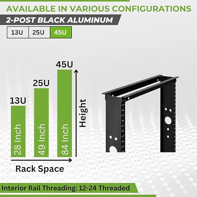 NavePoint 45U 2 Post Open Frame Server Rack for 19 Inch Equipment, AV, Networking, Data & IT Devices, 2-Post Rack 45U 881lbs Weight Capacity, Black