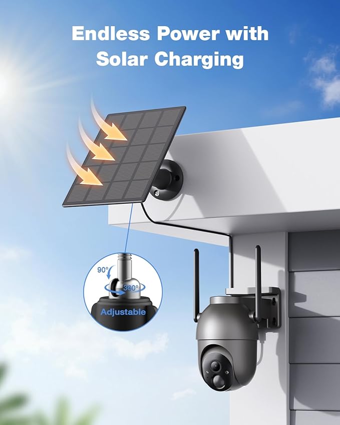 SEHMUA Security Cameras Wireless Outdoor-4-cam kit, No Monthly Fee, Solar Powered, Colorful Night Vision, 360° PTZ, 4MP Live View, Centralized Control, 2.4G&5G Router Compatible for Security System