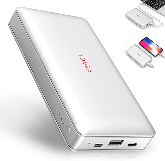 iDiskk App-le MFi Certified 1TB External Hard Drive for iPhone iPad Android Phones,MacBook,Computer to Backup Docs| Photos | Videos,iPhone 17 & 16 Hard Disk,10000mAh Power Bank