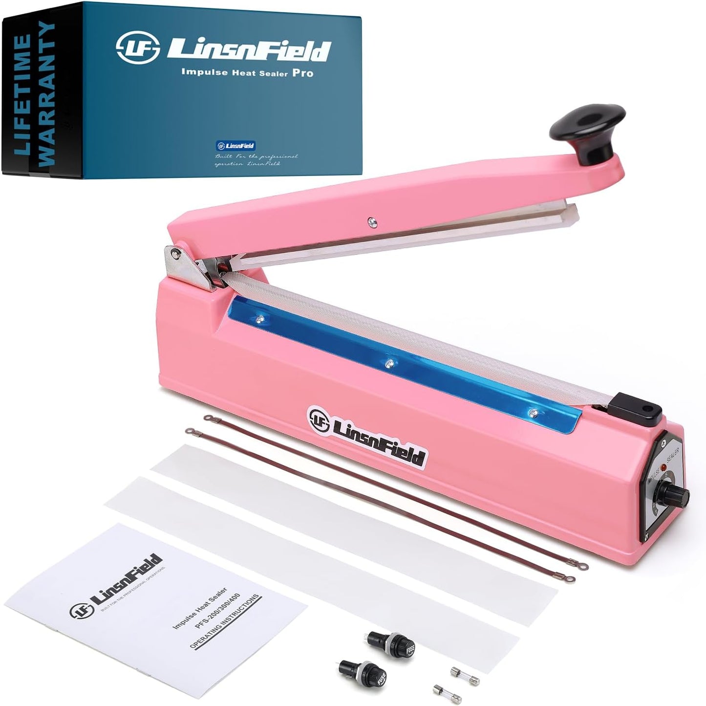 Sealer Pro - 8 inch Impulse Heat Sealer - 2mm Sealing Width - Manual Heat Sealer Machine for All Bags - Most Heavy Duty for Strong, Secure Sealing for Long Term Food Storage - Extra 2 Replacements, 2 Fuses Included(Pink)