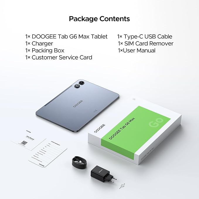 DOOGEE Tab G6 MAX Android 16 Tablet, 13.4 inch Tablet 90Hz 7.7 mm Ultra-Thin Gaming Tablets with Gemini AI, 32GB+256GB/2TB TF, 11000mAh+18W, UNISOC T7280 Octa-Core, 13MP+8MP, Dual Speakers/Face ID