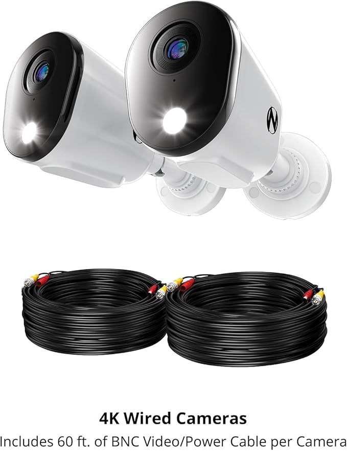 Night Owl Add On Wired 4K HD Indoor/Outdoor Deterrence Cameras with 2-Way Audio (2-Pack) (Requires Compatible DVR - Sold Separately) (2 Camera)