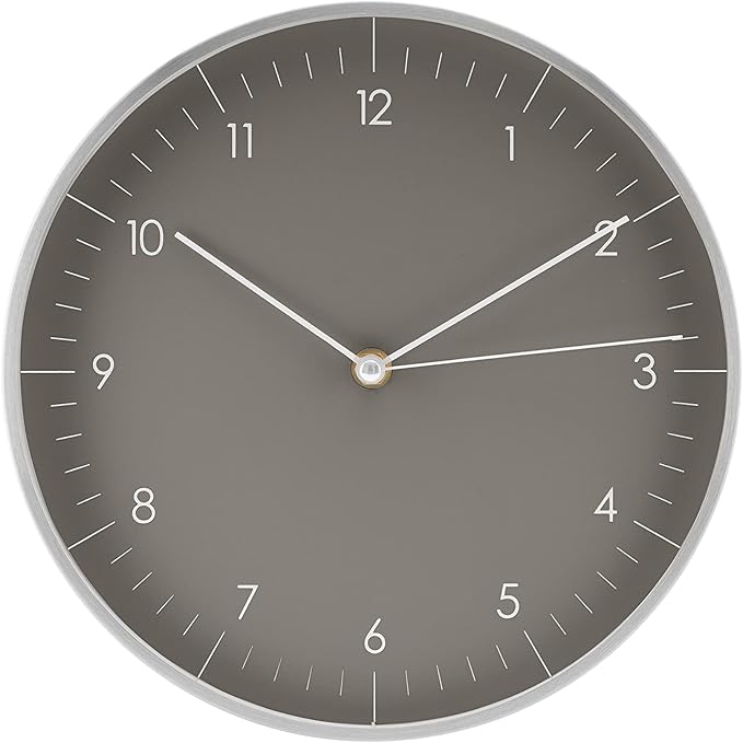 LUUK LIFESTYLE Wall Clock with Silent Movement, Minimalist Scandinavian Design, Gift for Moving-in, Arabic Numerals Easy to Read, Dark Grey and Silver