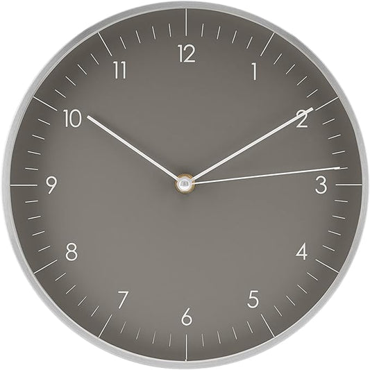 LUUK LIFESTYLE Wall Clock with Silent Movement, Minimalist Scandinavian Design, Gift for Moving-in, Arabic Numerals Easy to Read, Dark Grey and Silver
